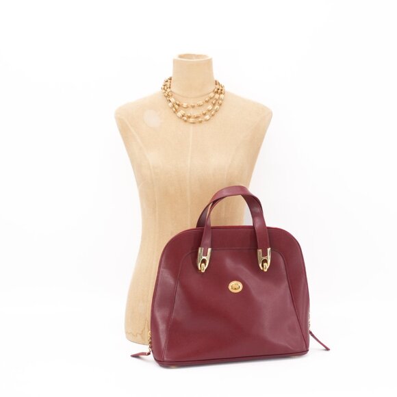 Paris France Red Leather Purse Structured Satchel Bag Top Handle Handbag - Picture 2 of 14